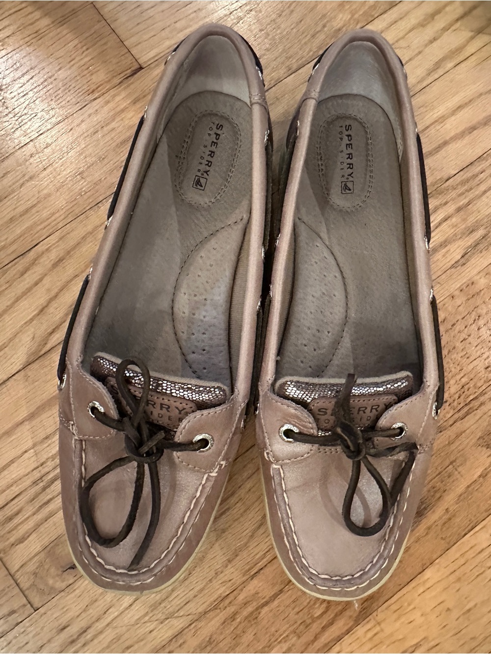 Sperry Top-Sider Leather Boat Shoes Taupe Metallic Snakeskin Women’s 10M